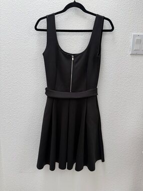 Maje Black Scoop-Neck Zip Front Fit & Flare Mini Dress